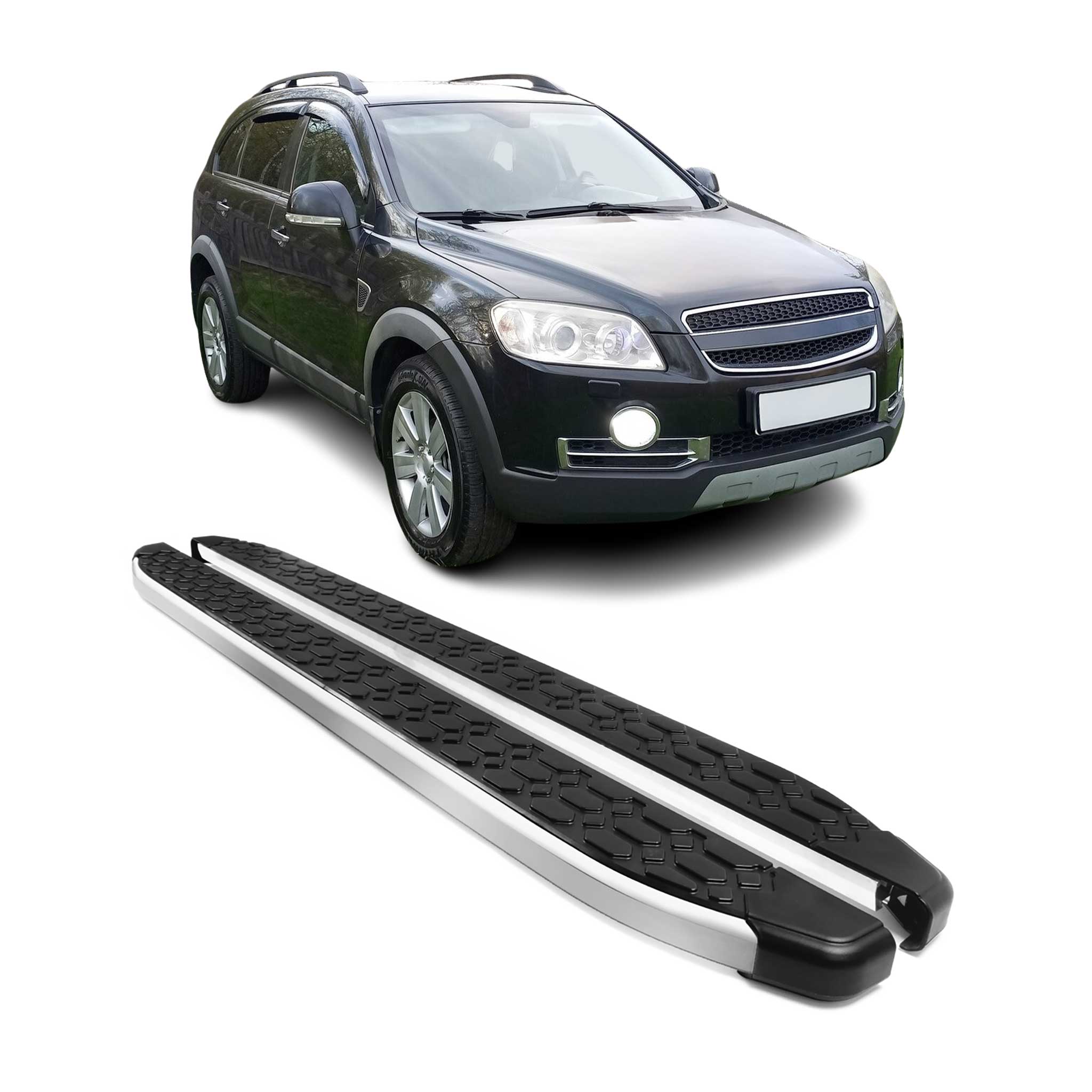 Alu Trittbretter Seitenschweller für Chevrolet Captiva 2006-2015 Schwarz Silber