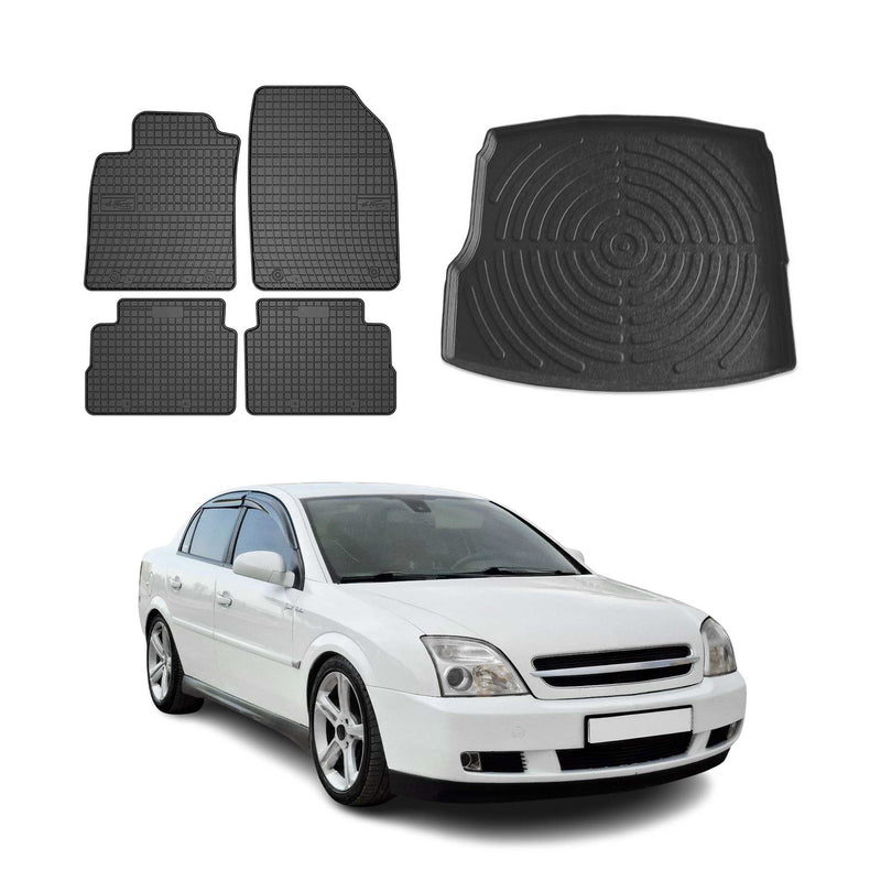 Fußmatten & Kofferraumwanne Set für Opel Vectra C 2002-2008 Gummi Schwarz 5x
