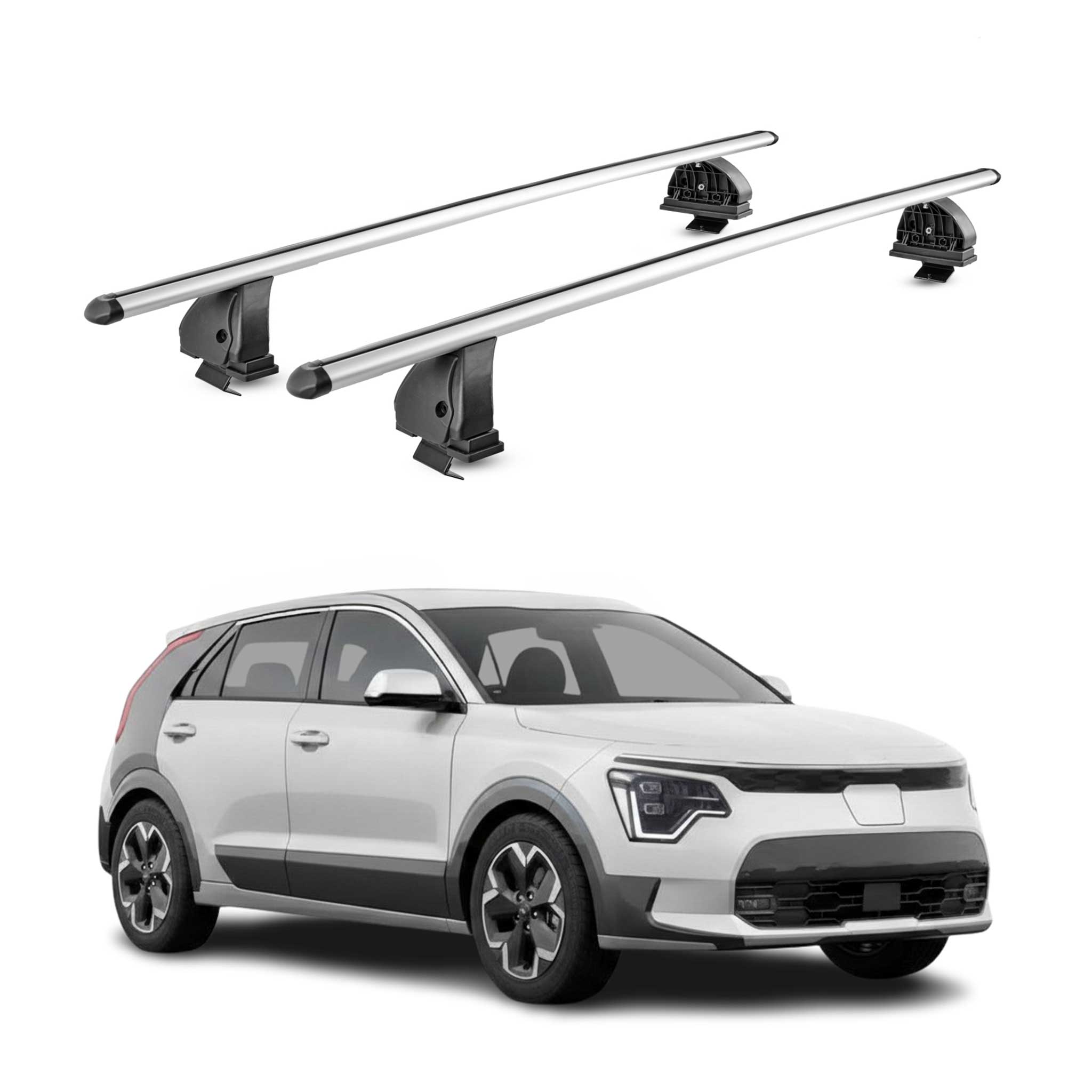 Alu Dachträger für Kia Niro II 2022-2026 TÜV T-Nut Abschließbar 2tlg Silber