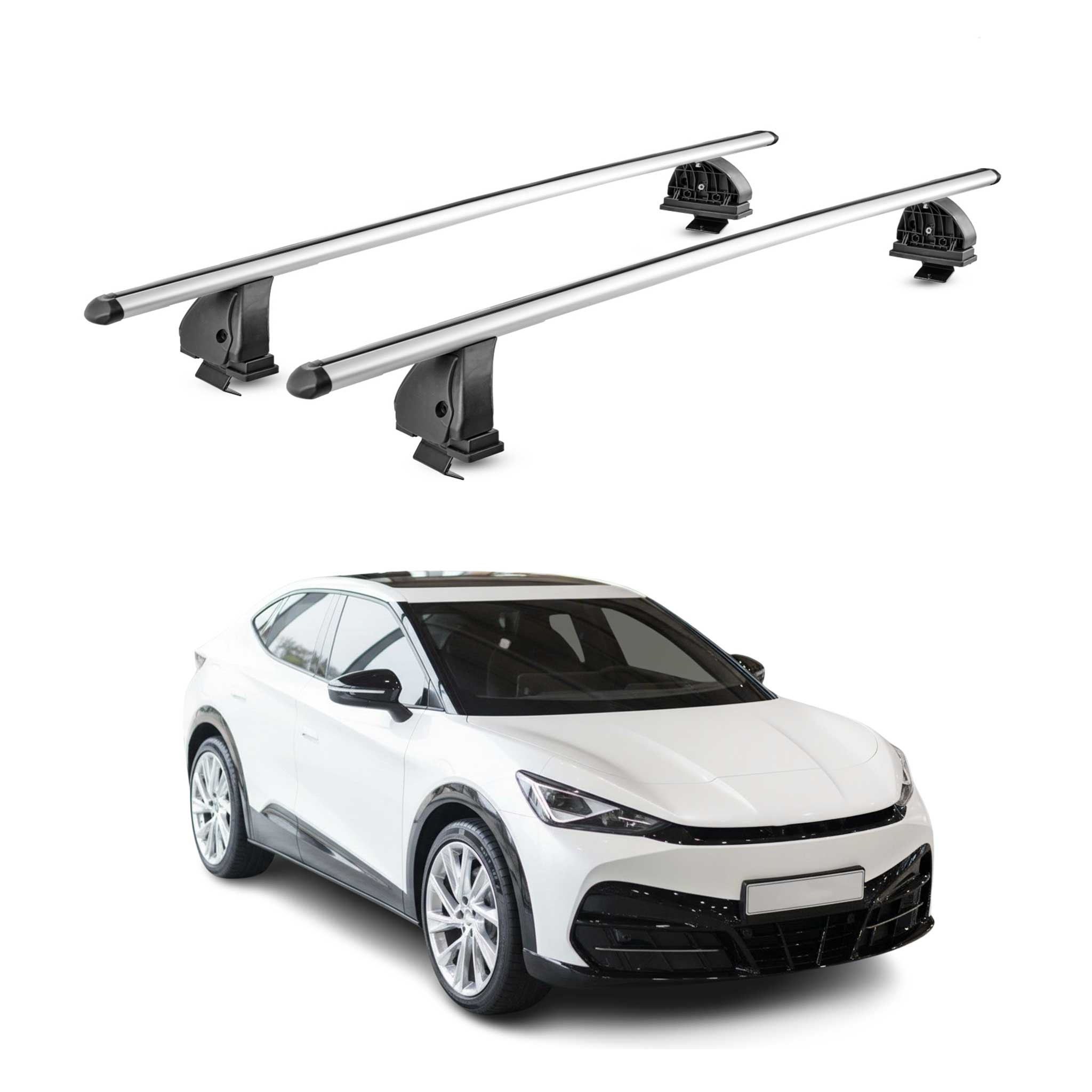 Alu Dachträger für Cupra Tavascan 2024-2026 TÜV T-Nut Abschließbar 2tlg Silber