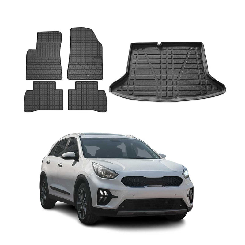 Fußmatten & Kofferraumwanne Set für Kia Niro 2016-2025 Gummi TPE Schwarz 5x