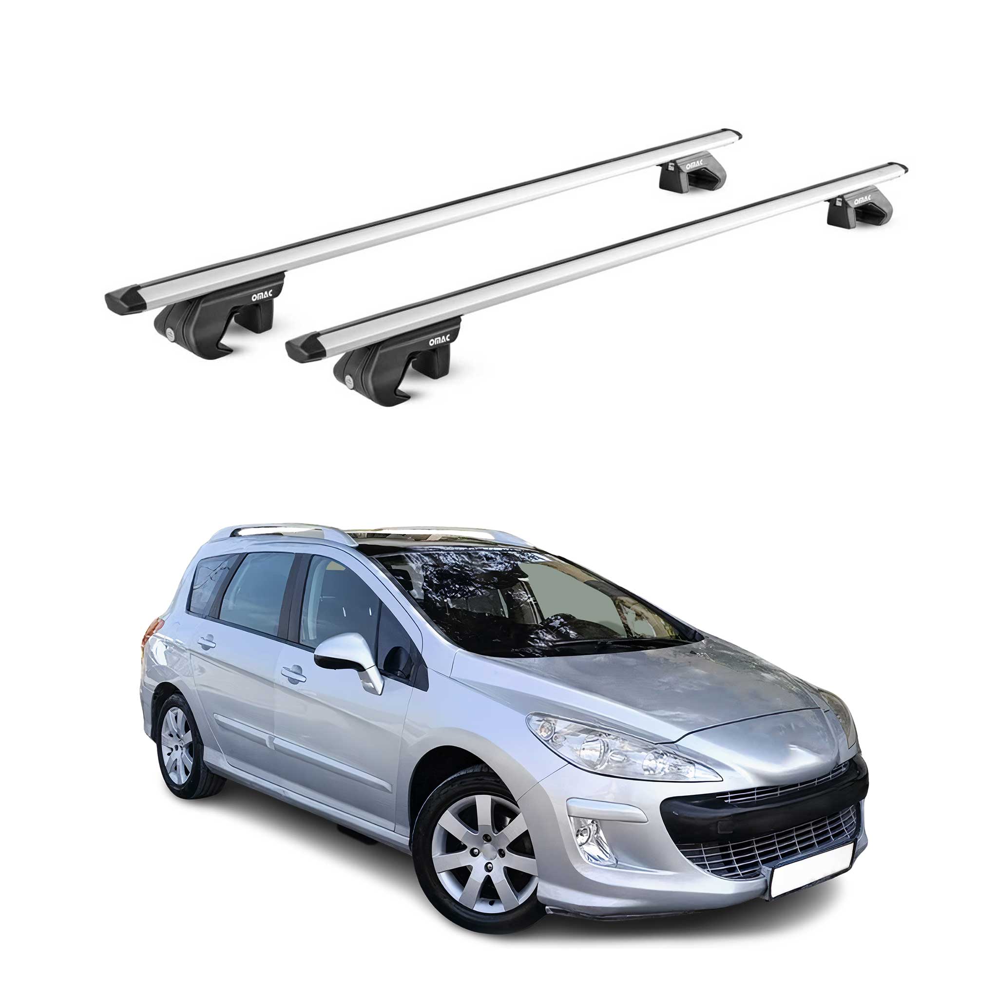 Dachträger Grundtäger für Peugeot 308 Kombi 2007-2013 90kg Alu Silber 2 tlg ABE