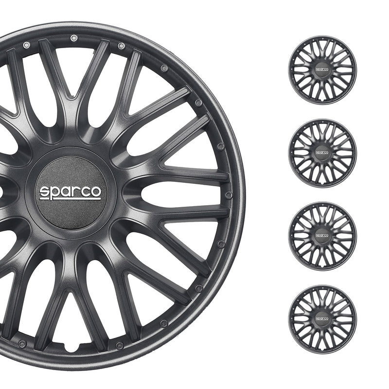 Radkappen Radzierblenden Sparco Roma 15" Zoll Auto Abdeckung Set Grau 4 Stück