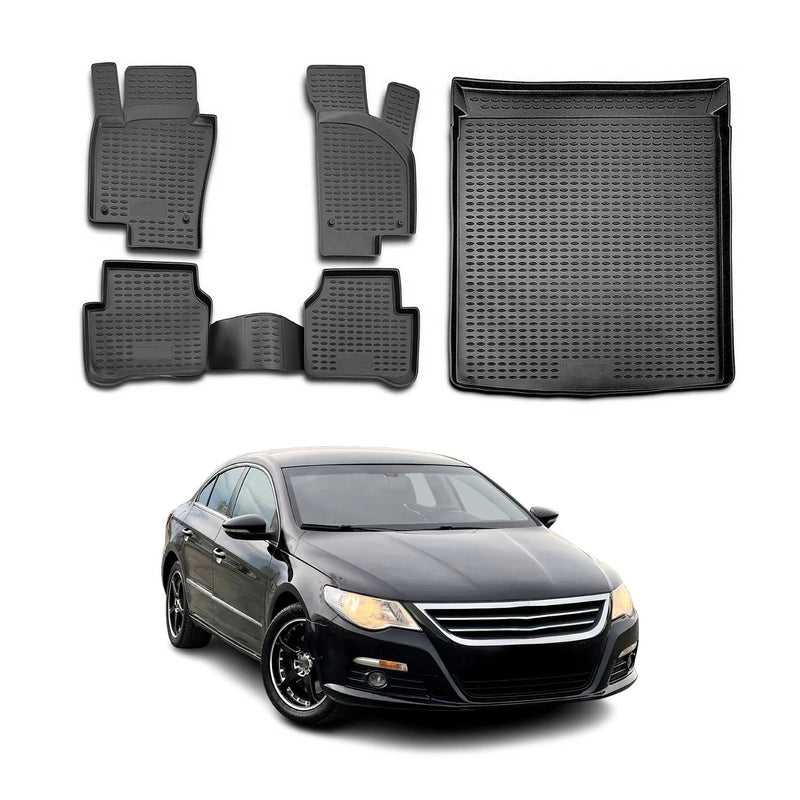 Fußmatten & Kofferraumwanne Set für VW Passat CC 2008-2017 Gummi TPE Schwarz 5x