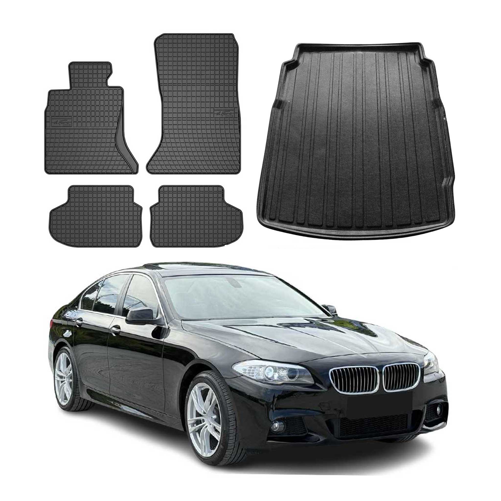 Fußmatten & Kofferraumwanne Set für BMW 5er F10 2009-2017 Gummi TPE Schwarz 5x