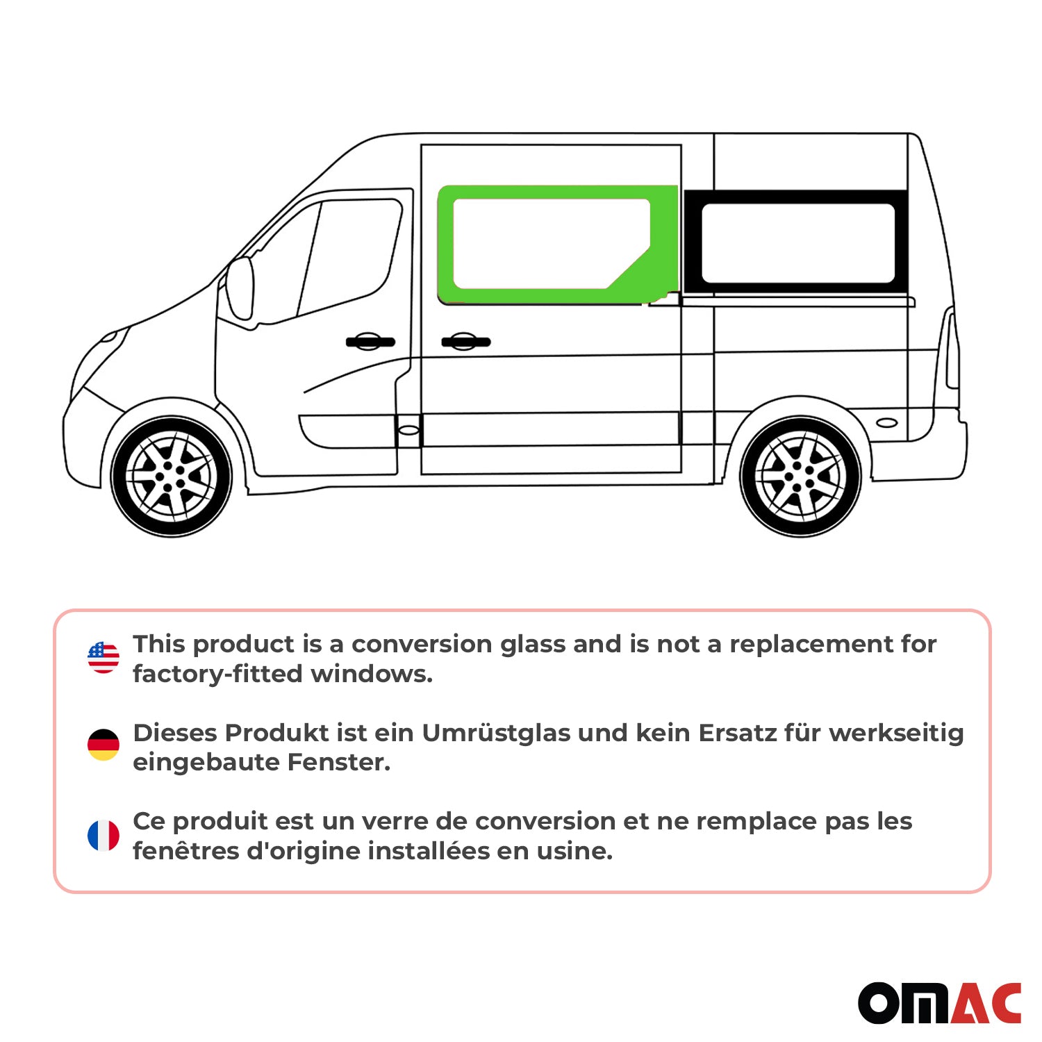 Seitenfenster Auto Fenster für Opel Movano 2010–2021 Schwarz Rechts L1