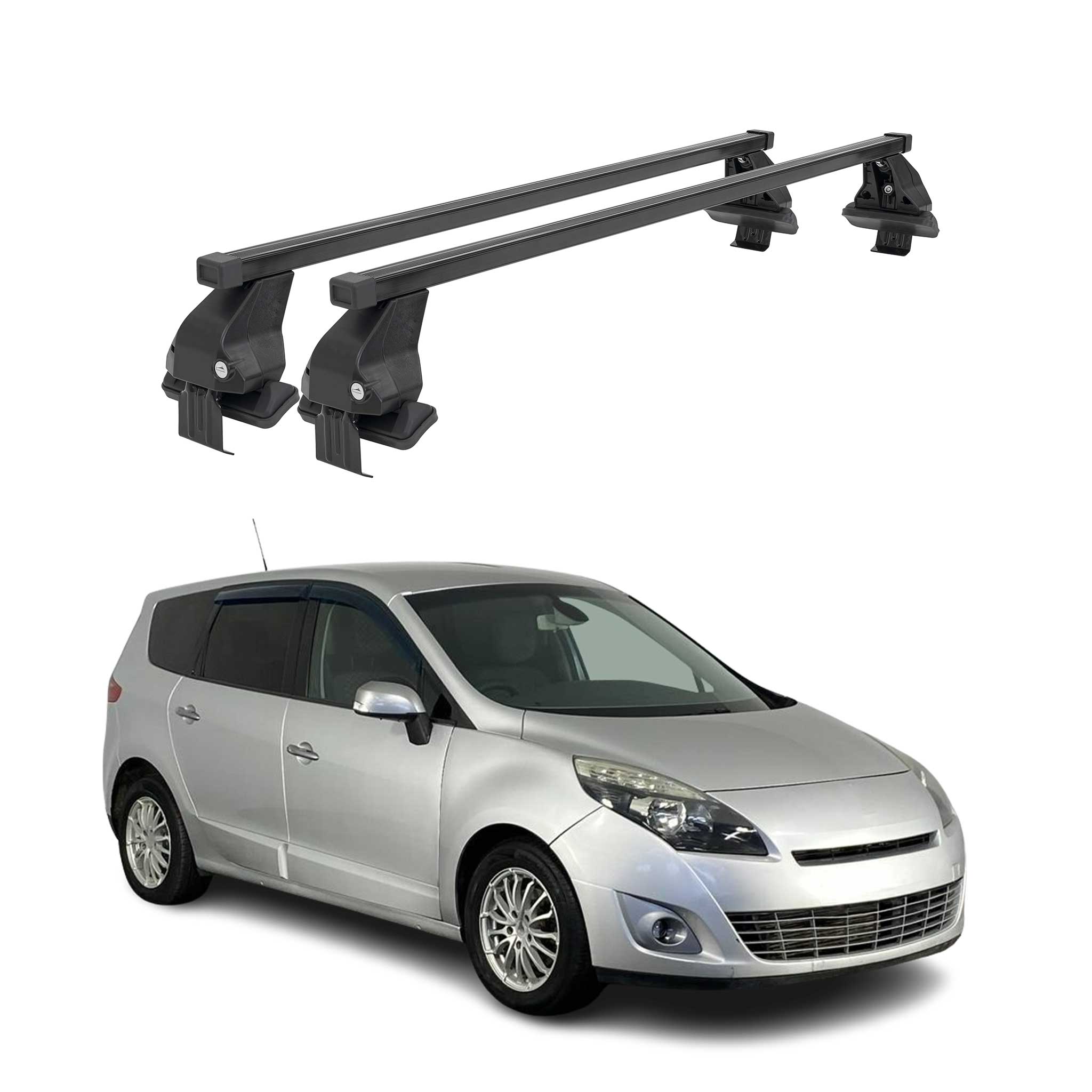 Menabo Dachträger für Renault Grand Scenic mk3 2009-2013 Pre-FL 50kg Schwarz 2x
