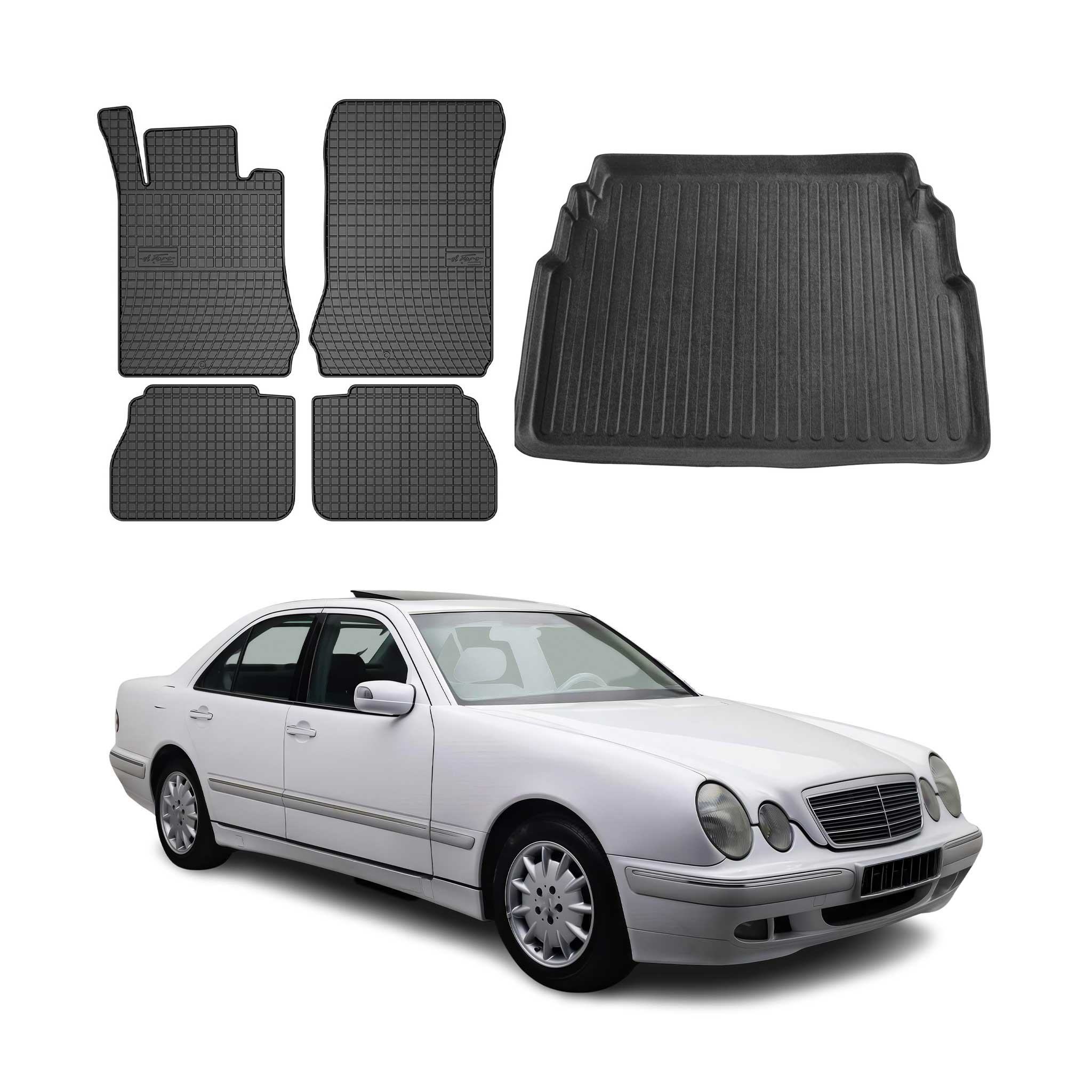 Fußmatten & Kofferraumwanne Set für Mercedes E Klasse W210 Limo 1996-2001 Gummi