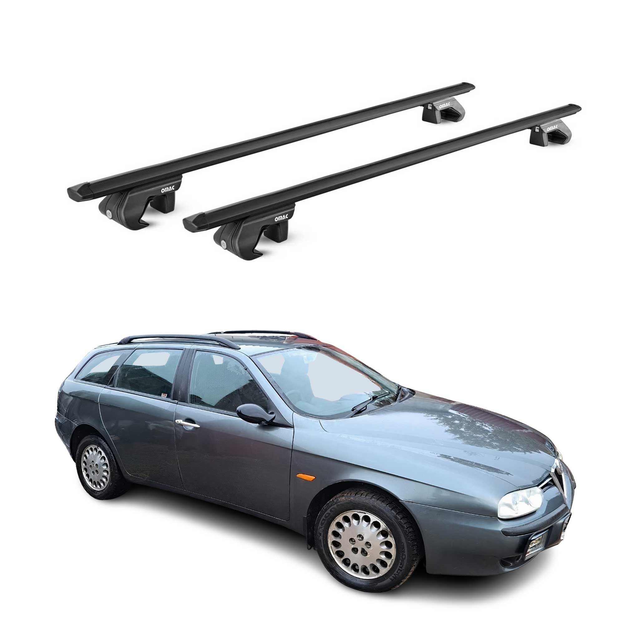 Dachträger für Alfa Romeo 156 Crosswagon / Sportwagon 2004-2007 90kg Alu Schwarz