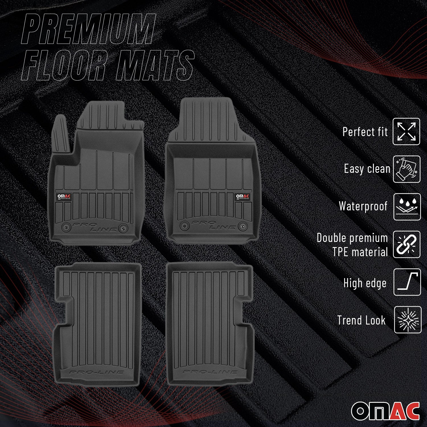 OMAC Gummi Fußmatten für Fiat 500 500C 2007-2026 Premium TPE Automatten 4tlg