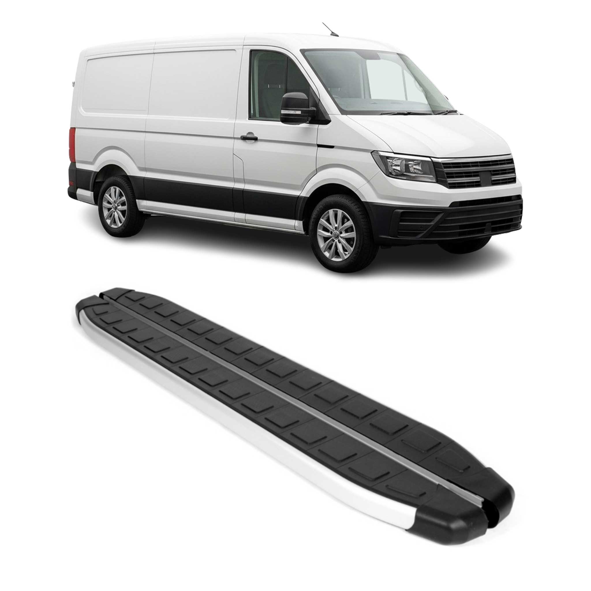 Trittbretter Seitenschweller für VW Crafter 2017-2026 L1 Schwarz Silber 2 tlg