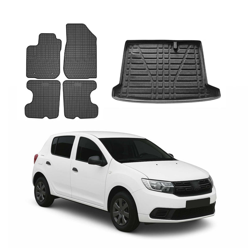 Fußmatten & Kofferraumwanne Set für Dacia Sandero 2012-2024 Gummi Schwarz 5x