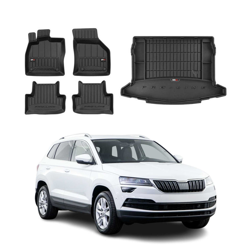 OMAC Fußmatten & Kofferraumwanne Set für Skoda Karoq 2017-2025 Schwarz Gummi 5x