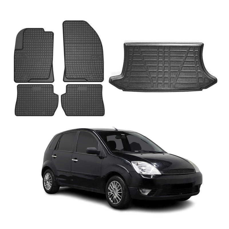 Fußmatten & Kofferraumwanne Set für Ford Fiesta 2001-2008 Schrägheck Gummi 5x