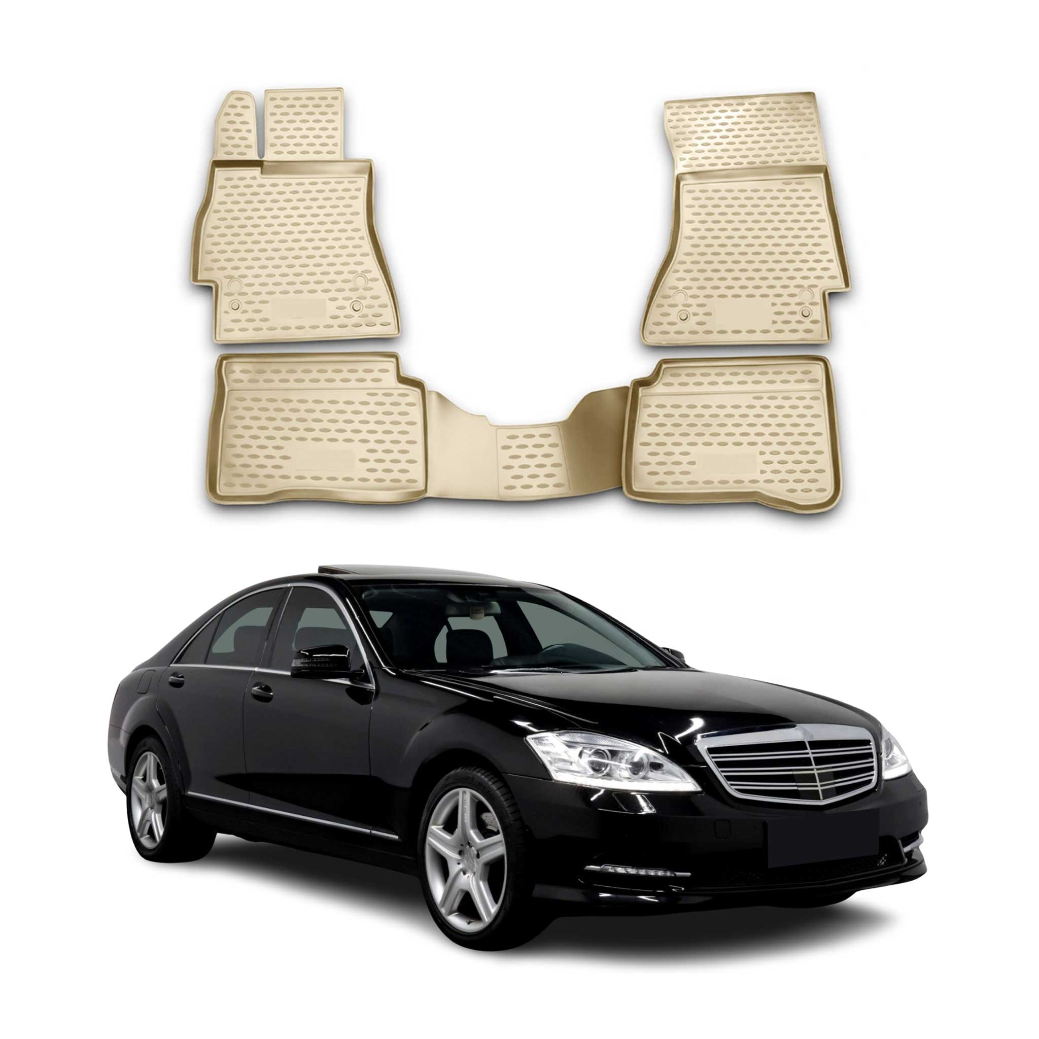 OMAC Gummimatten Fußmatten für Mercedes S Klasse W221 2005-2013 TPE Beige 4x