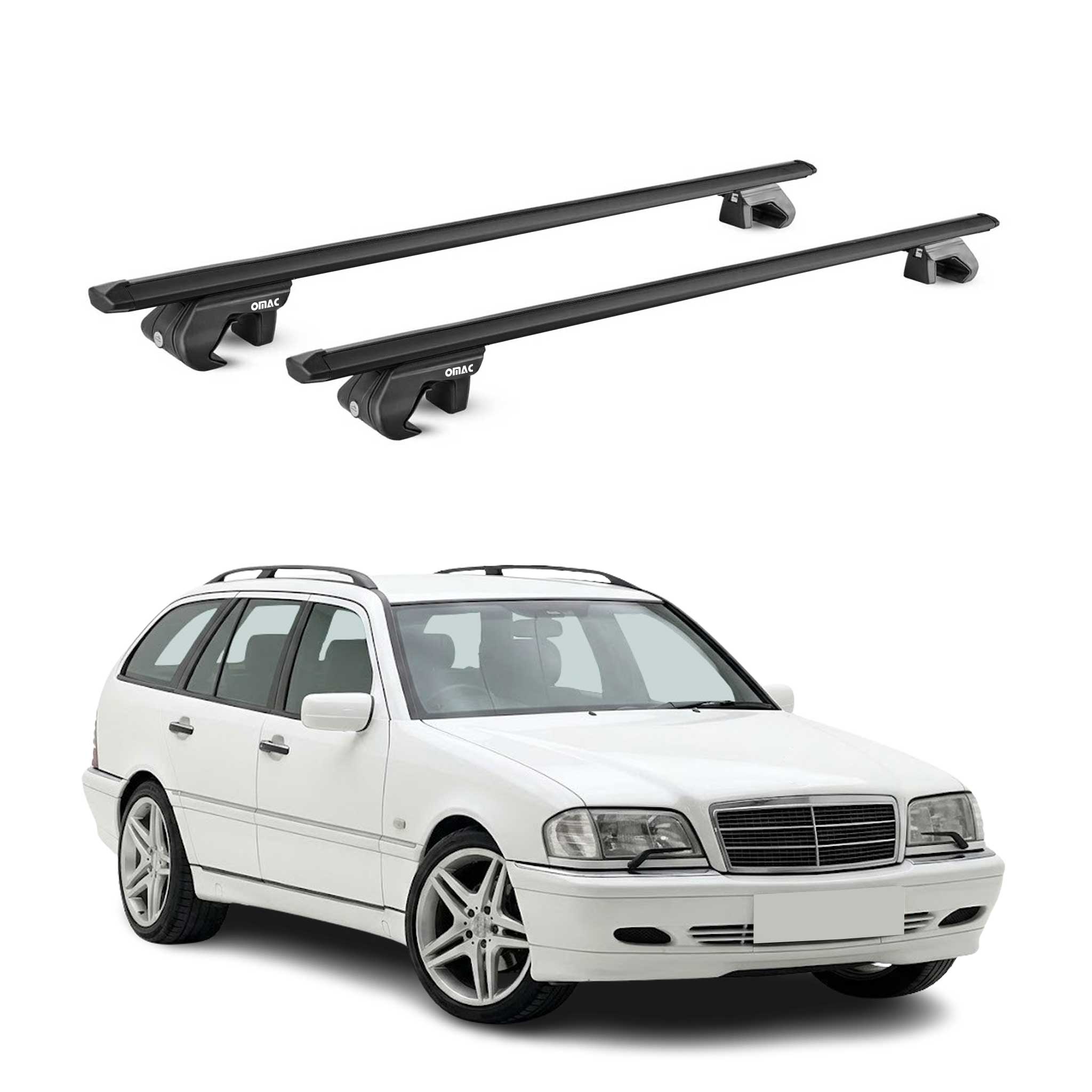Dachträger Grundtäger für Mercedes C Klasse S202 1993-2000 90kg Alu Schwarz ABE