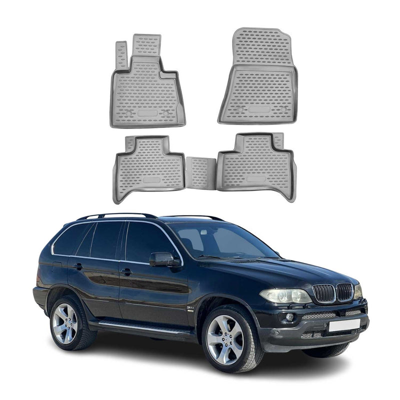 OMAC Gummimatten Fußmatten für BMW X5 E53 1999-2006 TPE Automatten Grau 4x