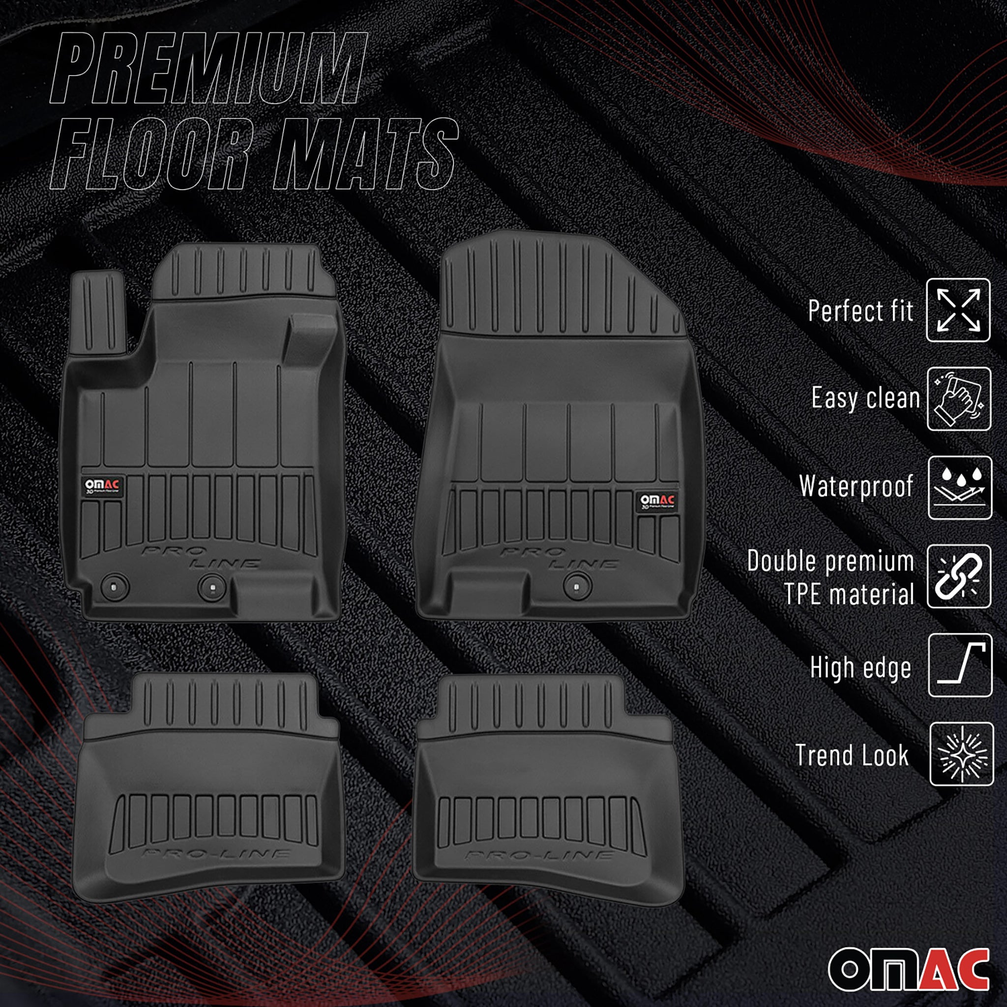 OMAC Gummi Fußmatten für Hyundai i20 2014-2020 Premium TPE Automatten Schwarz 4x