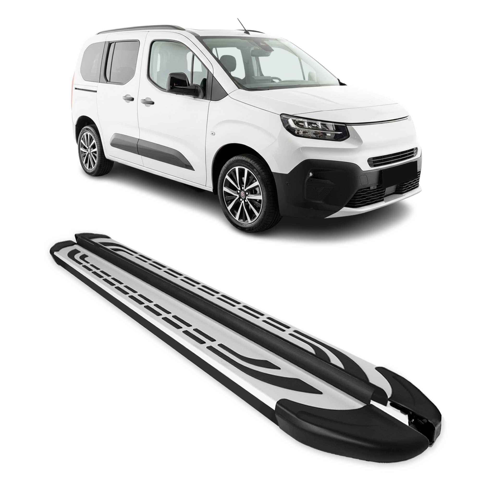 Trittbretter Seitenschweller für Fiat Doblo 2022-2026 Kombi L1 Silber Schwarz 2x