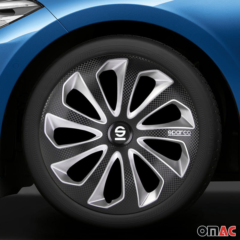 Radkappen Radzierblenden Sparco Sicilia 14" Zoll Auto Schwarz Carbon Silber 4x