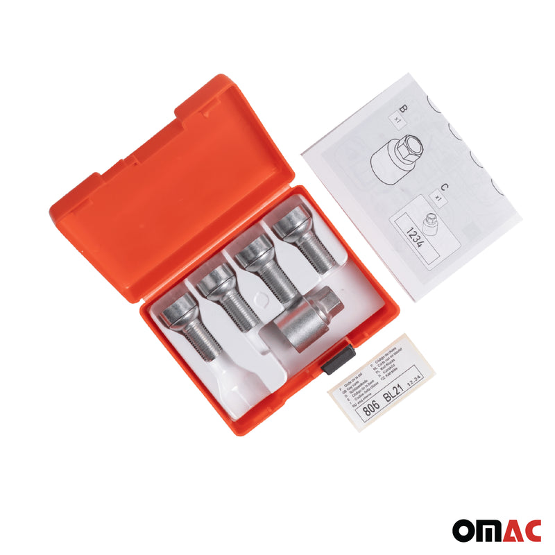 Radschloss Satz für Mercedes SL (*129) bis 2006 Felgenschloss Silber 4x M12X1.5