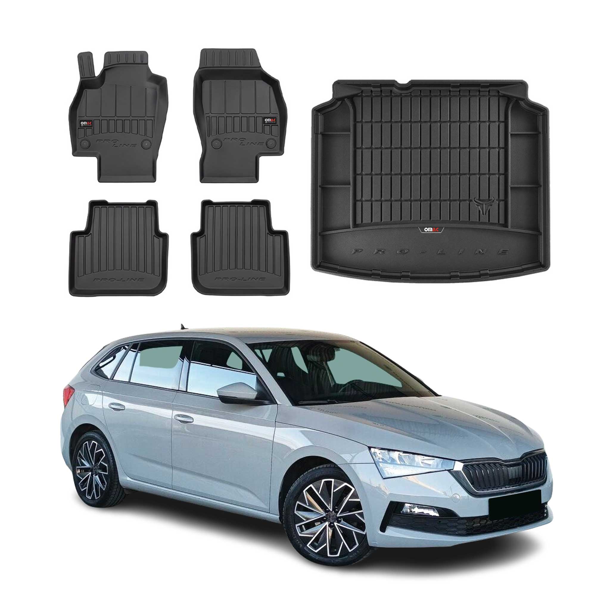 OMAC Fußmatten & Kofferraumwanne Set für Skoda Scala 2019-2026 Gummi Schwarz 5x