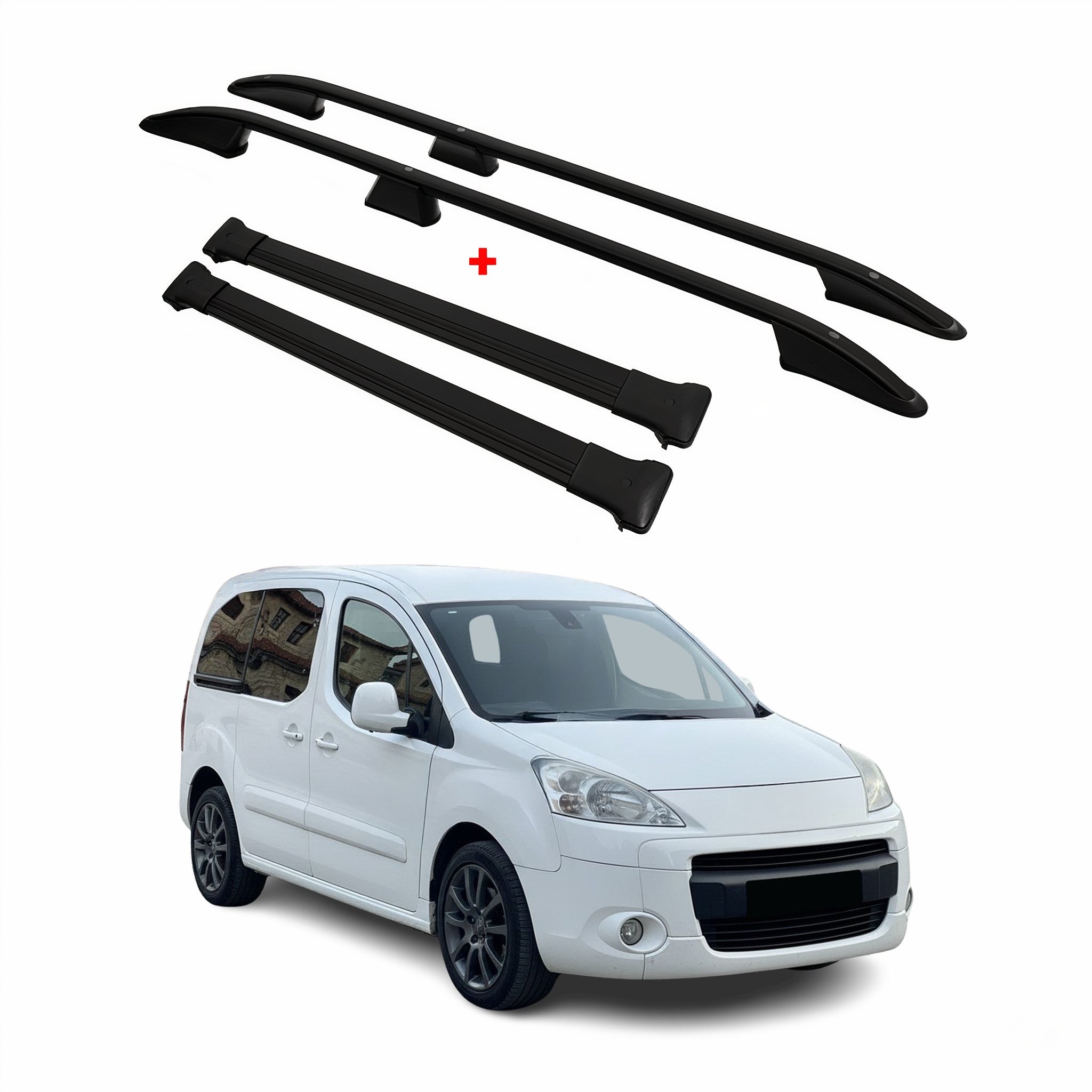 Dachreling + Dachträger für Peugeot Partner Tepee L1 2008-2018 Alu Schwarz 4x