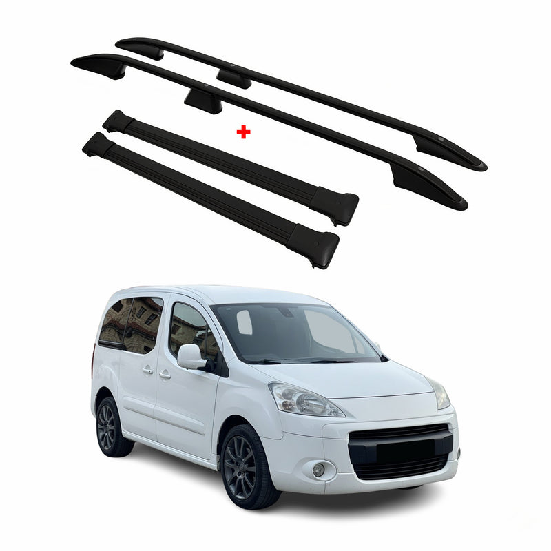 Dachreling + Dachträger für Peugeot Partner Tepee L1 2008-2018 Alu Schwarz 4x