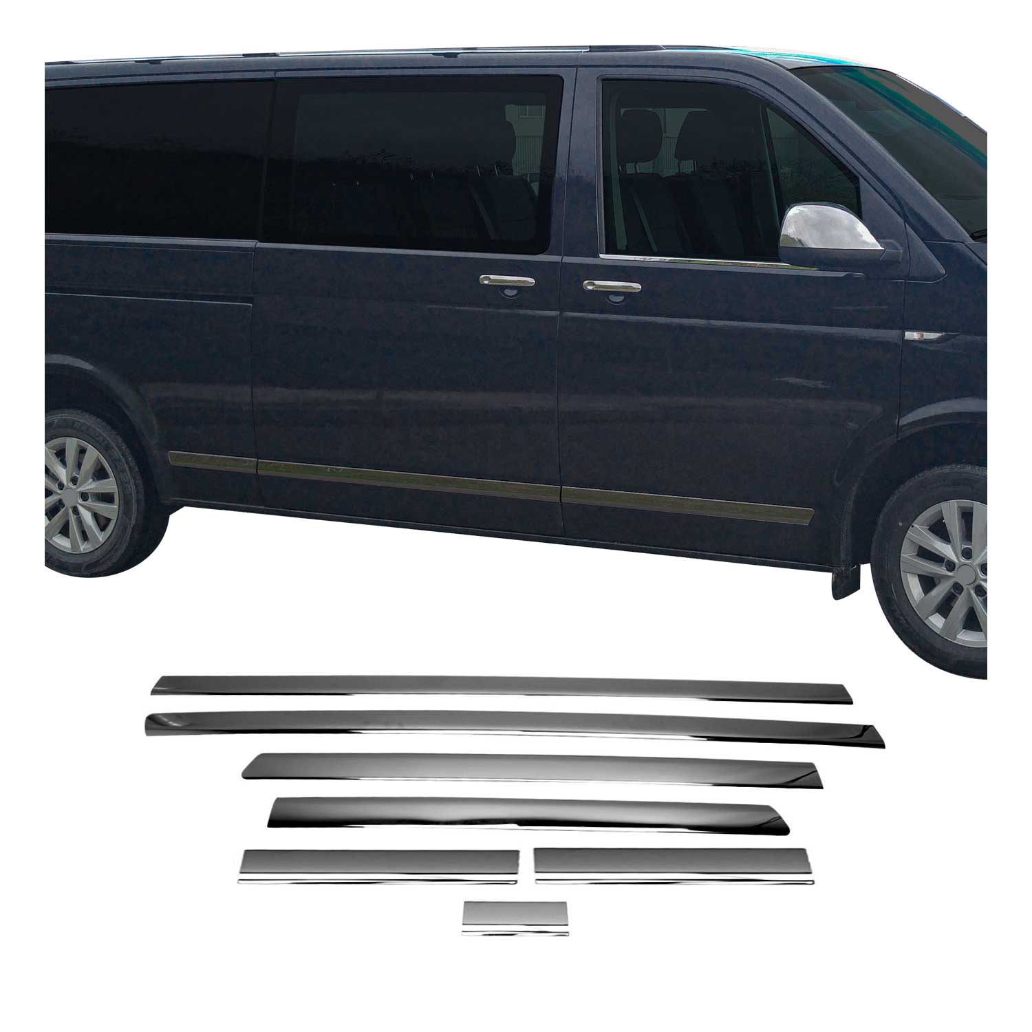 Seitentürleiste für VW T6 T6.1 alle 2015-2024 Einzelschibetür L2 Chrom Dunkel 7x