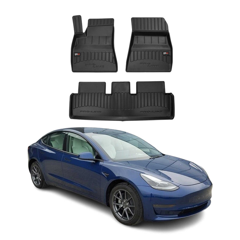OMAC Gummi Fußmatten für Tesla Model 3 2017-2024 Premium TPE Automatten 3tlg