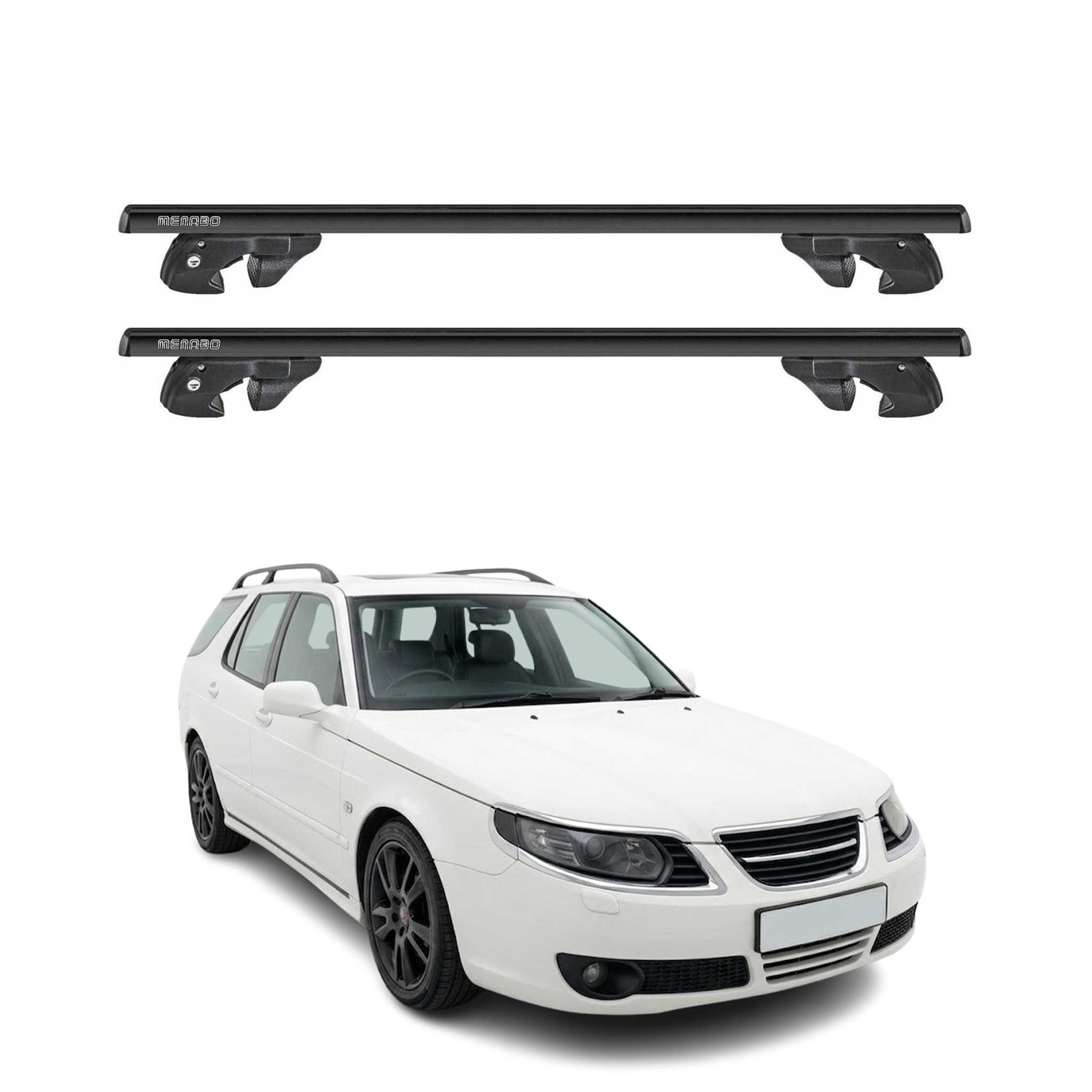 Dachträger Grundtäger für Saab 9-5 Kombi 1998-2010 Alu 90kg TÜV Schwarz 2tlg