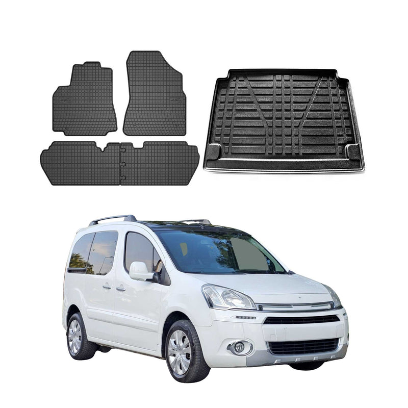 Fußmatten & Kofferraumwanne Set für Citroen Berlingo 2008-2018 Untere Gummi 5x