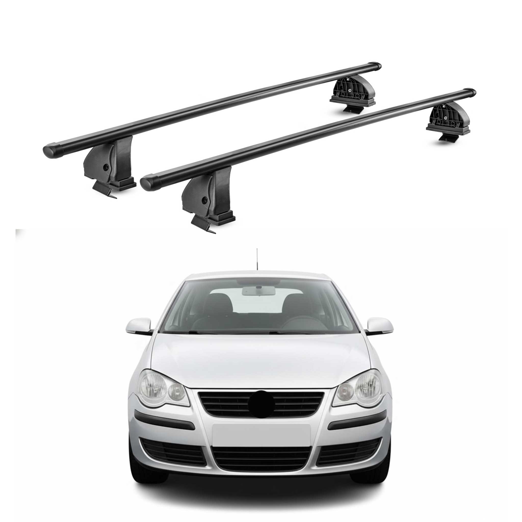 Stahl Dachträger für VW Polo mk4 2001-2009 3/5 Tür TÜV Abschließbar 2tlg Schwarz