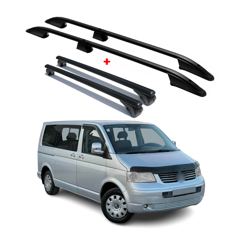 Dachreling + Dachträger für VW T5 T6 Transporter Multivan L1 Alu Schwarz 4x