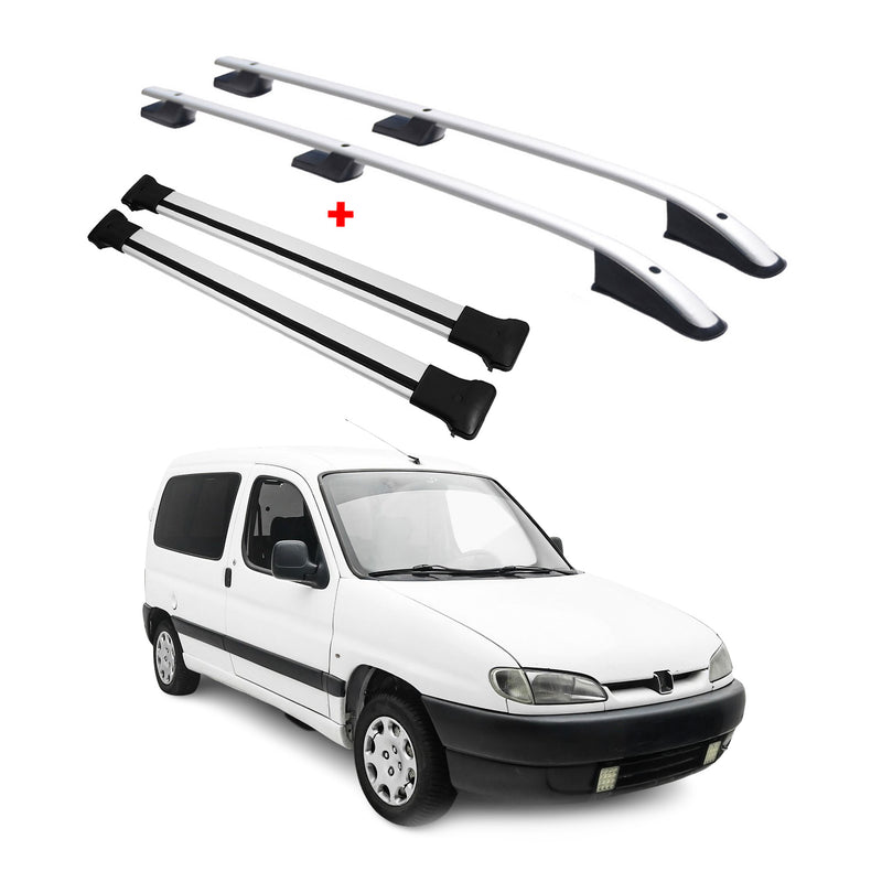 Dachreling + Dachträger für Citroen Berlingo Peugeot Partner Aluminium Silber 4x