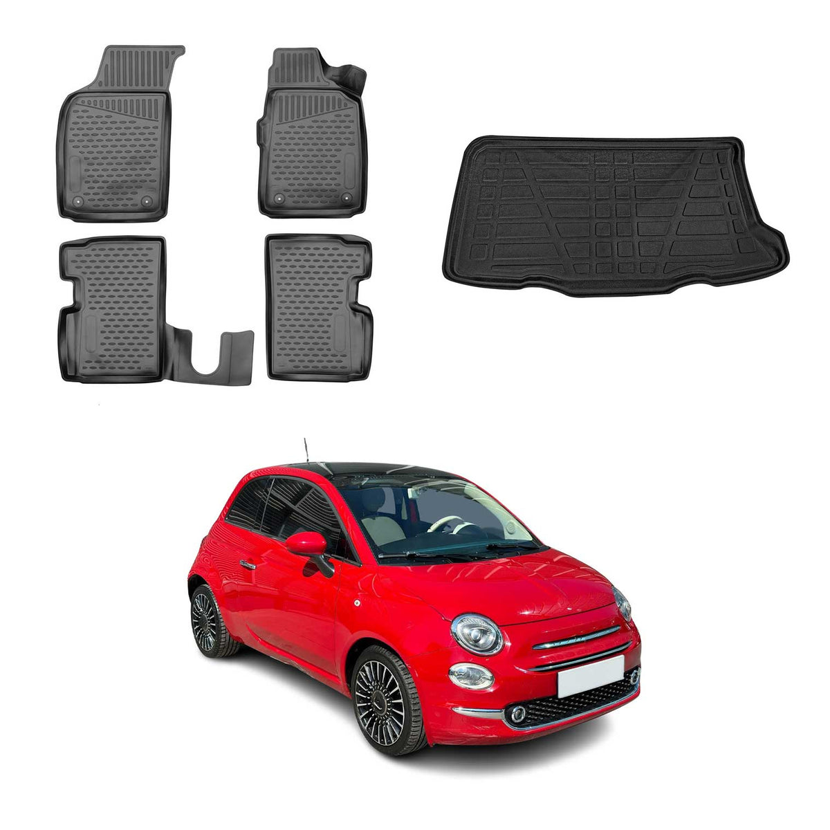 OMAC Fußmatten & Kofferraumwanne Set für Fiat 500 500C 2007-2015 RHD Pre-FL