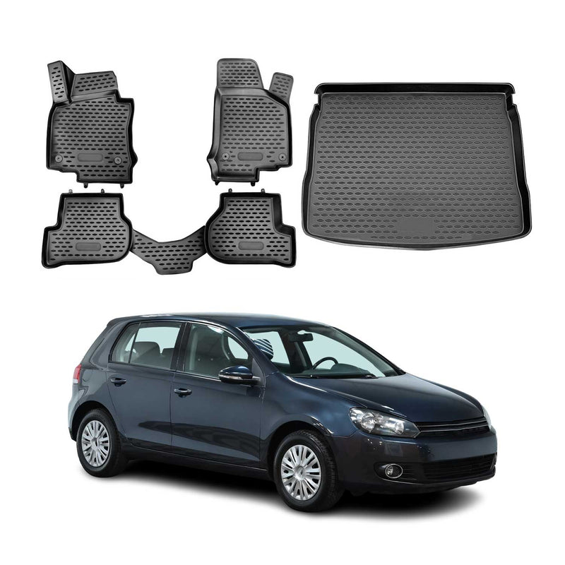 Fußmatten & Kofferraumwanne Set für VW Golf 2008-2013 Schrägheck TPE Schwarz