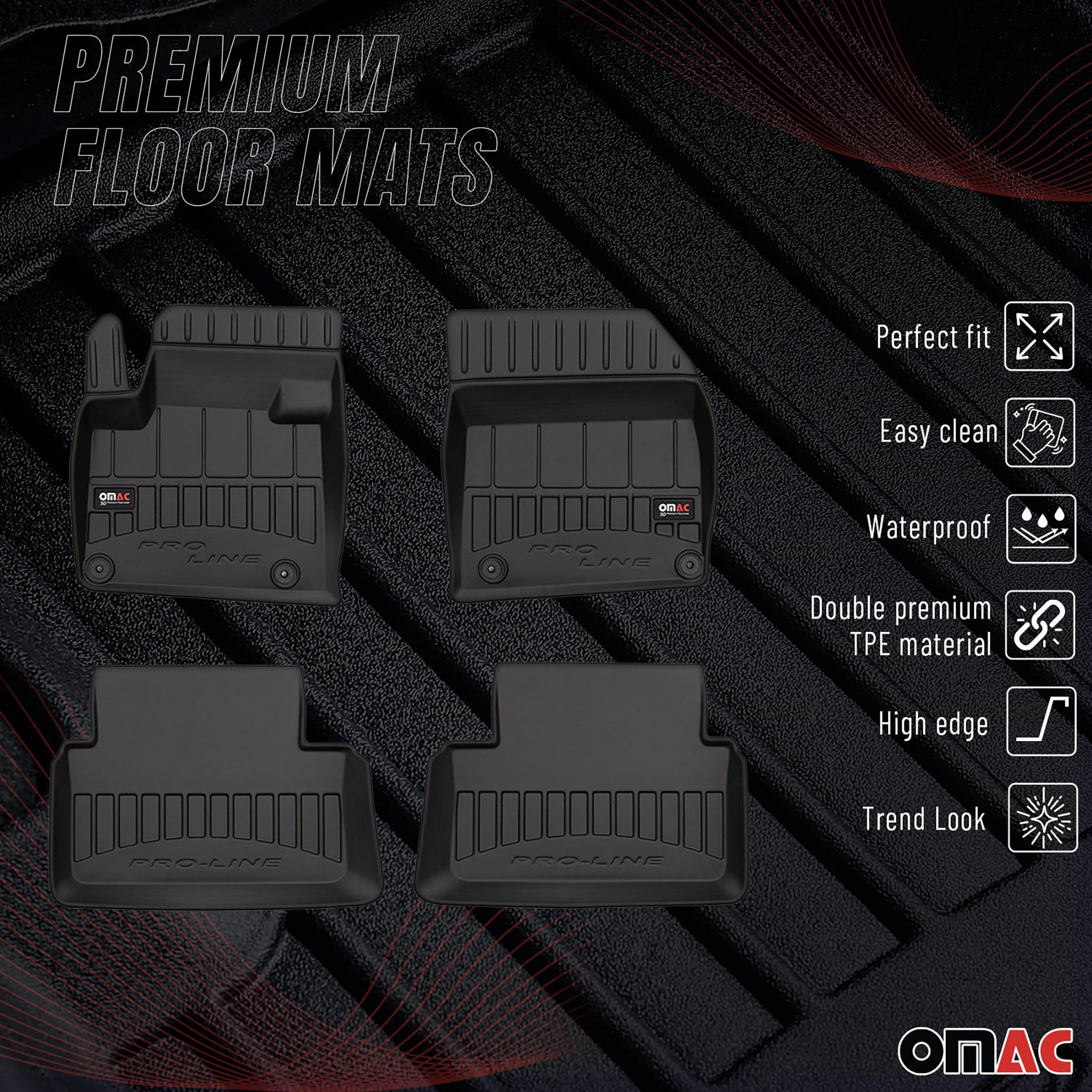 OMAC Gummi Fußmatten für Citroen C5 Limo Kombi 2008-2017 Premium TPE Schwarz 4x