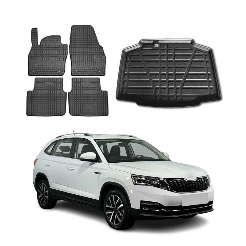 Fußmatten & Kofferraumwanne Set für Skoda Kamiq 2020-2025 Gummi TPE Schwarz 5x