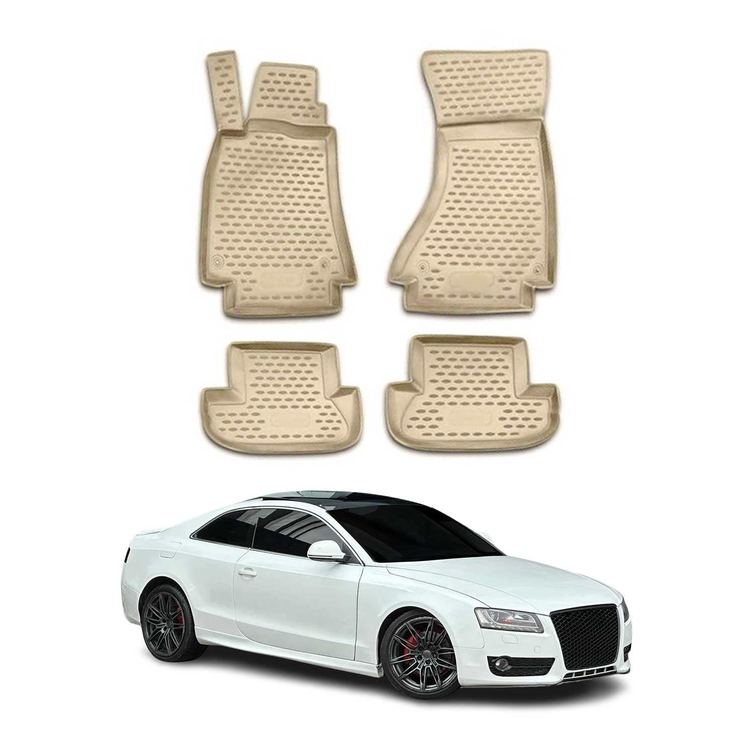 OMAC Gummimatten Fußmatten für Audi A5 Cabriolet Coupe 8T3 8F7 2007-2017 Beige