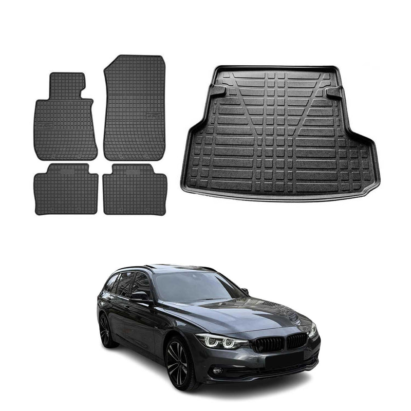 Fußmatten & Kofferraumwanne Set für BMW 3er F31 2014-2019 Gummi TPE Schwarz 5x