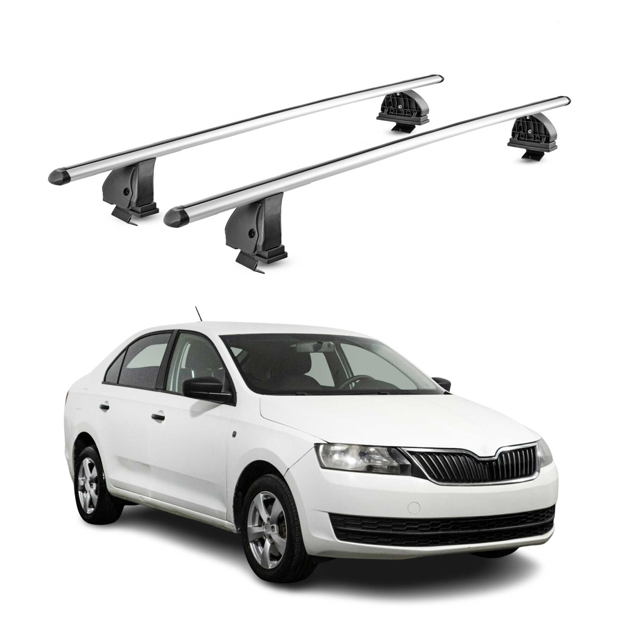 Alu Dachträger für Skoda Rapid 2012-2019 TÜV T-Nut Abschließbar 2tlg Silber
