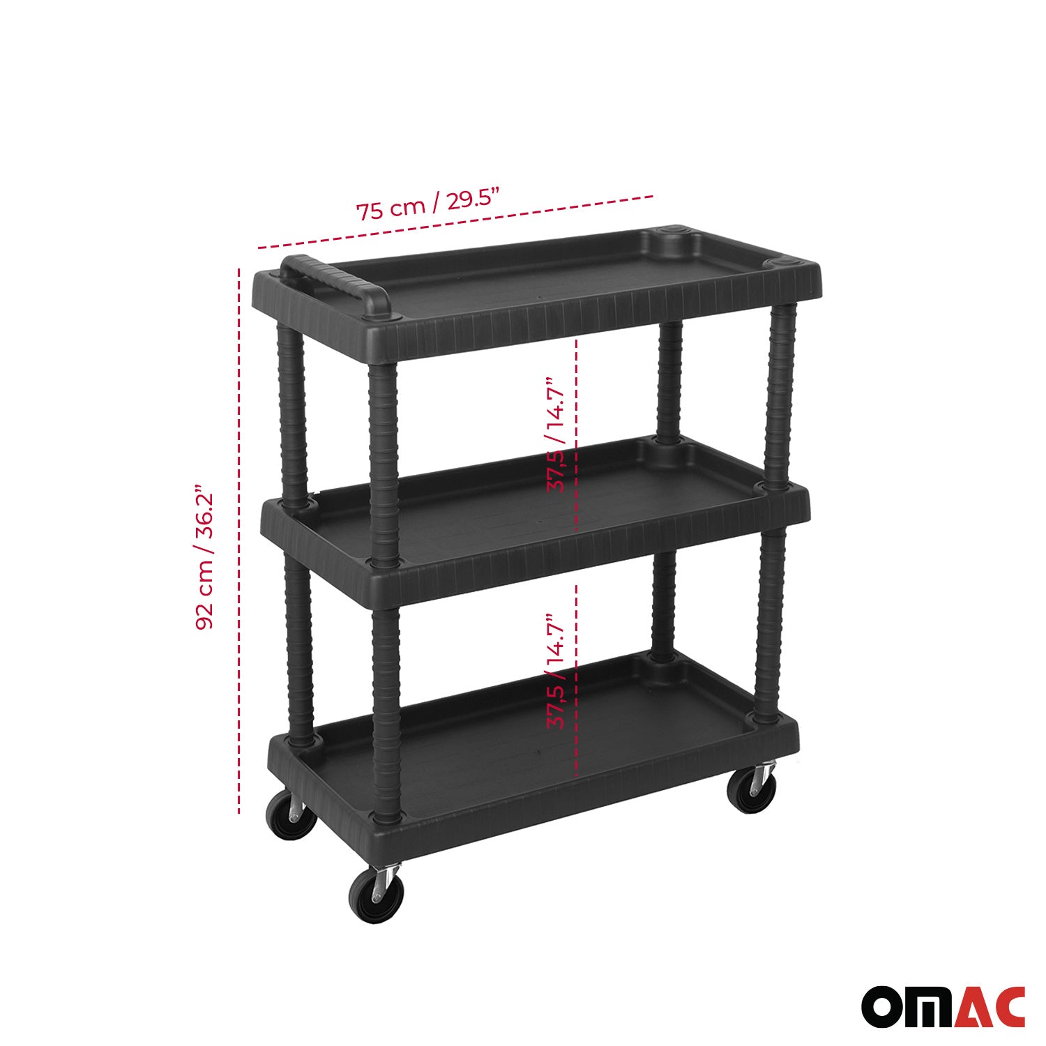 Rollwagen 3 Etagen Rollen Trolley Werkstattwagen Montagewagen Schwarz 40 kg