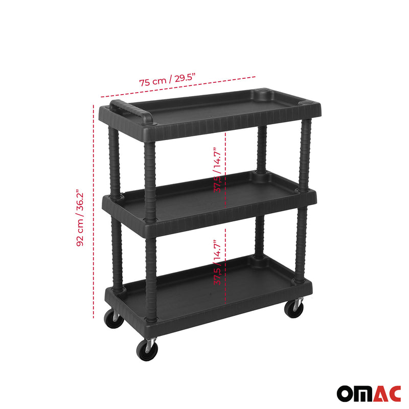 Rollwagen 3 Etagen Rollen Trolley Werkstattwagen Montagewagen Schwarz 40 kg