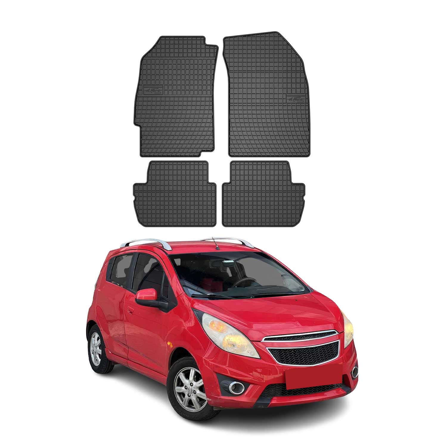 OMAC Gummi Fußmatten für Chevrolet Spark 2015-2019 Automatten Gummi Schwarz 4tlg