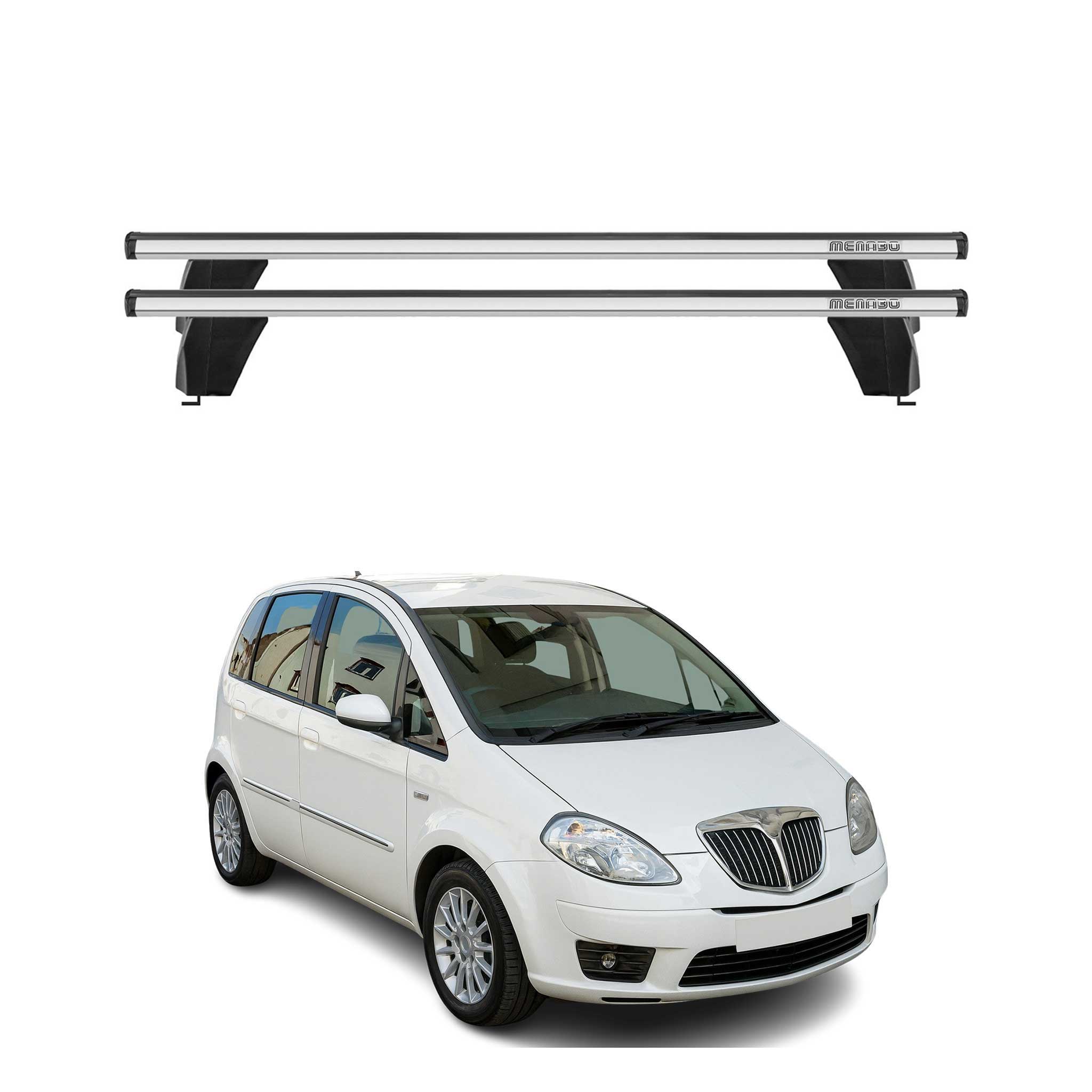 Menabo Dachträger Grundtäger für Lancia Musa 2004-2006 75kg Alu Silber 2 tlg