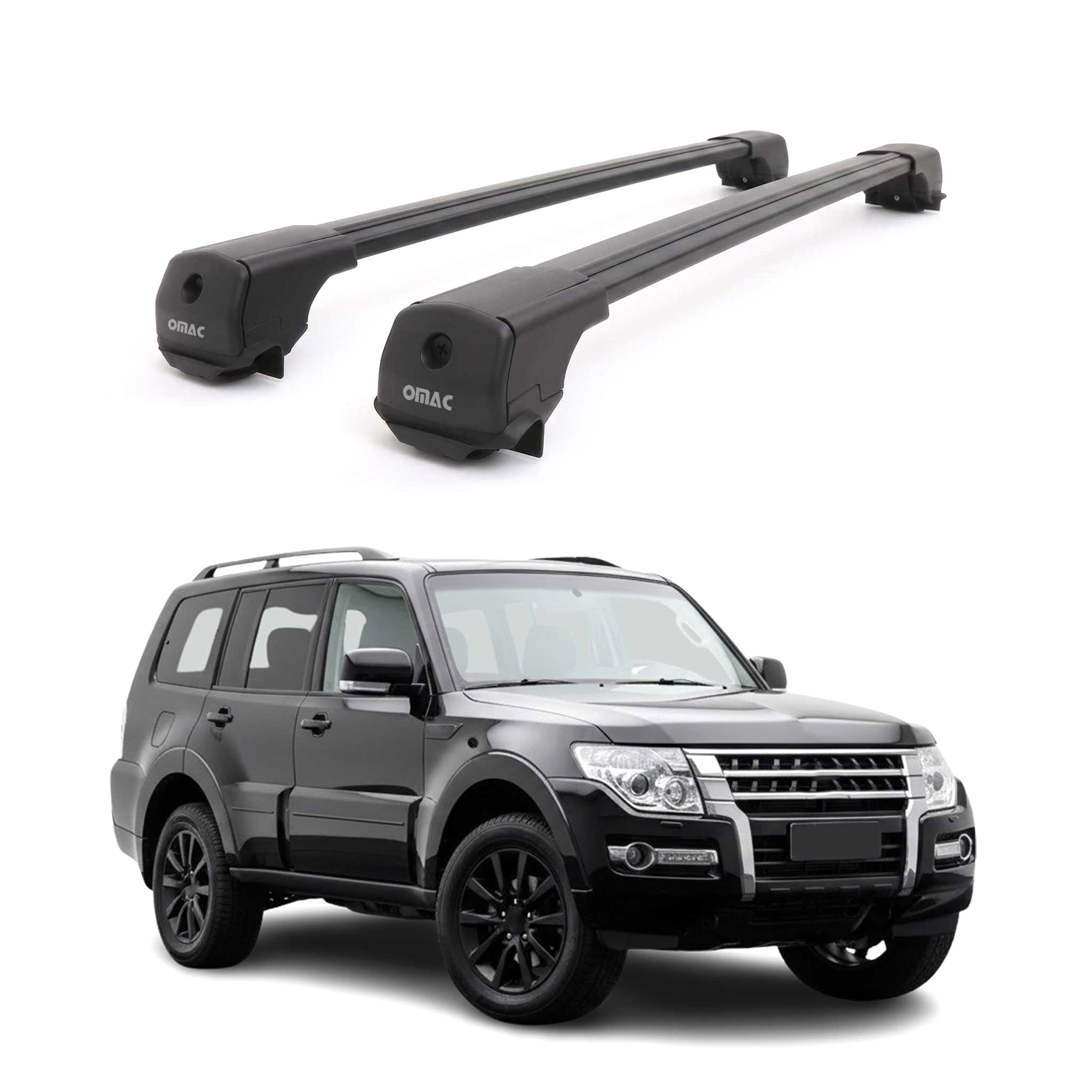 Dachträger Grundträger für Mitsubishi Pajero IV 2006-2021 Aluminium Schwarz 2tlg