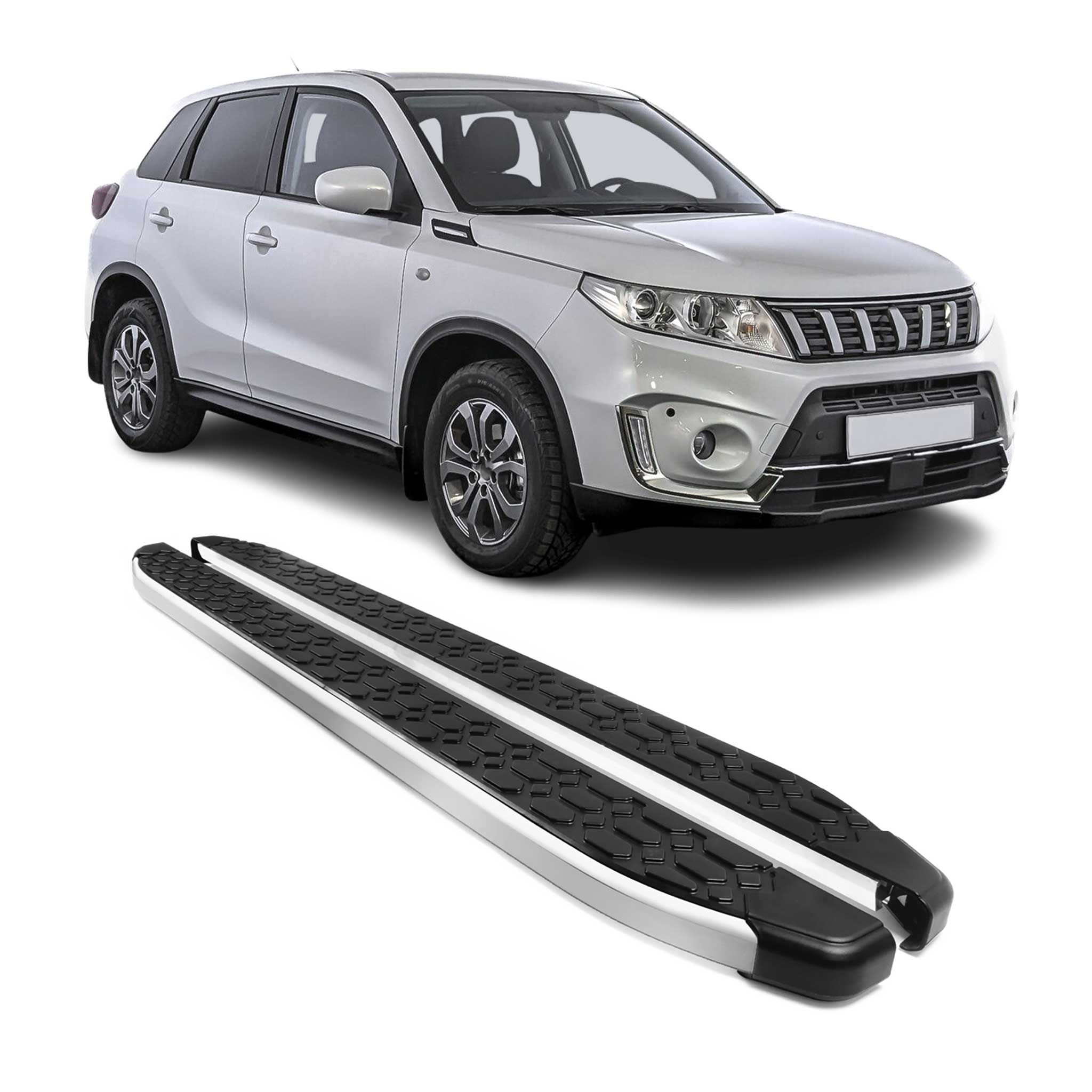 Alu Trittbretter Seitenschweller für Suzuki Vitara 2015-2026 Schwarz Silber 2tlg