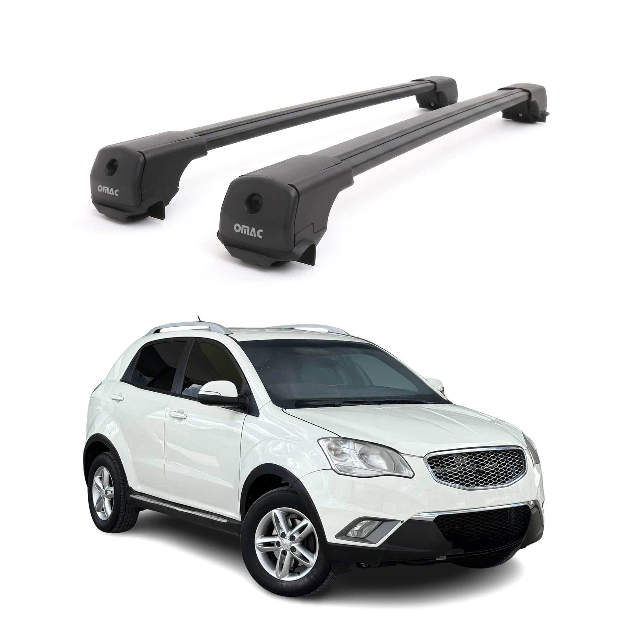 Dachträger Grundträger für Ssangyong Korando III 2010-2019 Aluminium Schwarz 2x