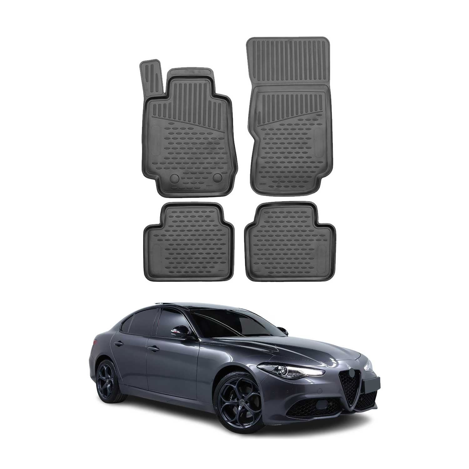 OMAC Gummimatten Fußmatten für Alfa Romeo Giulia 4 2015-2026 TPE Schwarz 4x